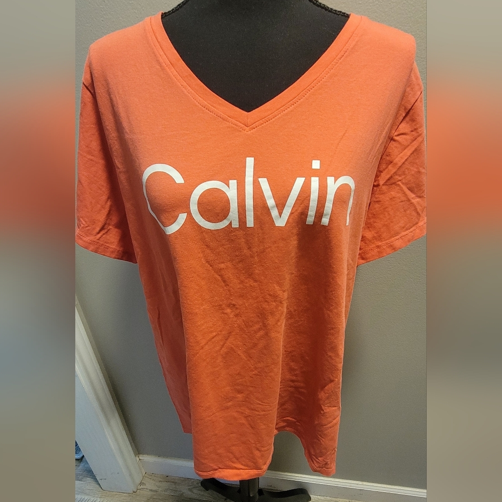 Calvin Klein Salmon Tee with White Accents